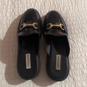 Steve Madden Black Mules with Gold Accent